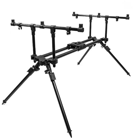 Fishing Rod-Pod Rutenhalter 3 Ruten – Aluminium Angelrutenhalter & Angelständer mit Tasche zum Karpfenangeln, Rod Pod Angelrutenständer, Breite und Höhe verstellbar