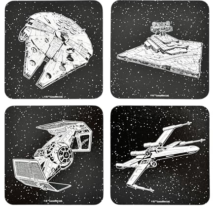 Elbenwald Untersetzer 4er Set mit verschiedenen Designs und Farben - Geschenkidee - Glasuntersetzer Viereckig - für alle Arten von Tassen - Mehrfarbig - Kork, Kunststoff (Star Wars)