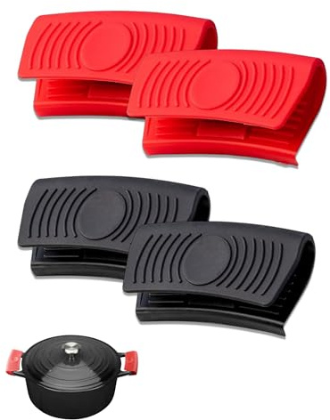 TOZBLEU Presine in Silicone per Pentole Set di 4, Manici Antiaderenti e Resistente al Calore per Pentole in Ghisa, Padelle e Casseruole, Protezione Manico Pentola per Cucina