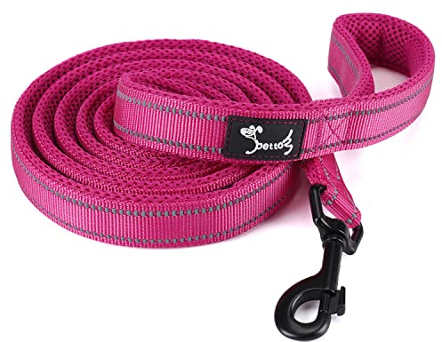 PETTOM Guinzaglio Cane Riflettente Resistente Dog Leash Taglia Grande Medio Piccolo con Manico Imbottita Antiscivolo Nylon Rosa (M: 110CM)