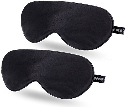 FMS Natürliche Seide Schlafmaske 2 Pcs Schlafbrille mit Verstellbarem Gummiband Hochwertige Augenmaske für Schlafenszeit und Reisen (2pcs, Schwarz)