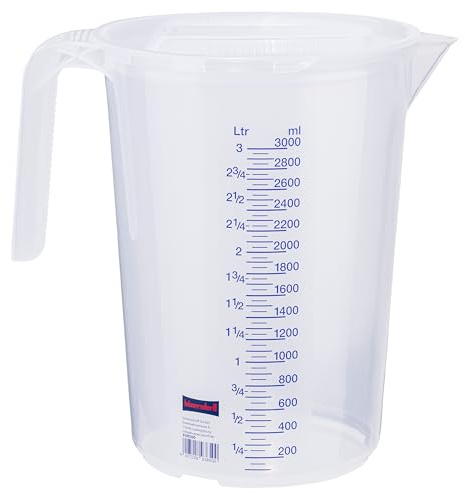 Hünersdorff Jarra graduada 3.000 ml, PP, 2 escalas Asa abierta, transparente y apilable