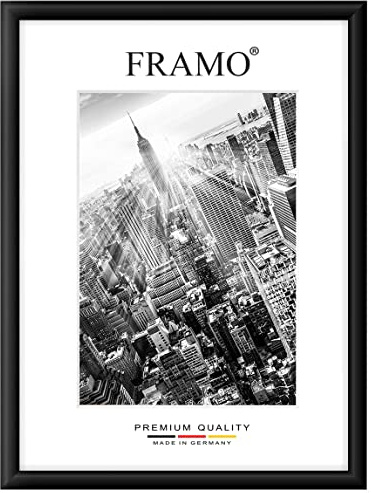 FRAMO Holz Bilderrahmen 45 x 32 cm nach Maß - Schwarz Matt | Größe wählbar | inkl. entspiegeltes Acrylglas | Rahmen für Puzzle | Foto | Poster