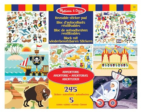 Melissa & Doug Libro adesivi attacca e stacca bambini, Album stickers avventura, universo, sotto il mare, Giochi da viaggio creativi per bambini e bambine dai 3 anni in sù