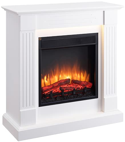 Richen camino elettrico EF223A-MT223A, camino da parete elettrico (2000 W, illuminazione a LED, effetto fiamma 3D, telecomando) Bianco