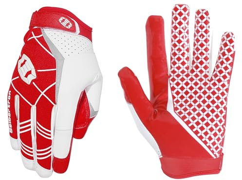 Seibertron PRO 3.0 Elite Ultra-Stick Sports Receiver Gloves/Guanti da Football Americano PRO Ricevitore Gioventù e Adulti (Rosso, M)