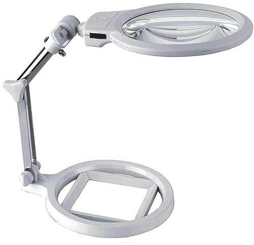 Lampara lupa de sobremesa. Plegable. 2 aumentos y lente secundaria de 6 aumentos. Luz con 2 Leds