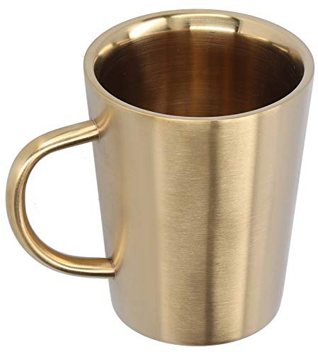 Boccale Da Birra Con Impugnatura In Acciaio Inox 304 Tazza Da Caffè Per Acqua Bicchieri A Doppia Parete 340 Ml(D'Oro)