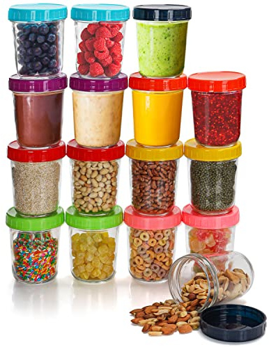 BELLE VOUS Kleine Gläser mit Deckel Dosen (16 Stk) – 350 ml Kleine, Klare, Runde, Luftdichte Gläschen – Spülmaschinenfest, Gefrier- und Mikrowellengeeignet