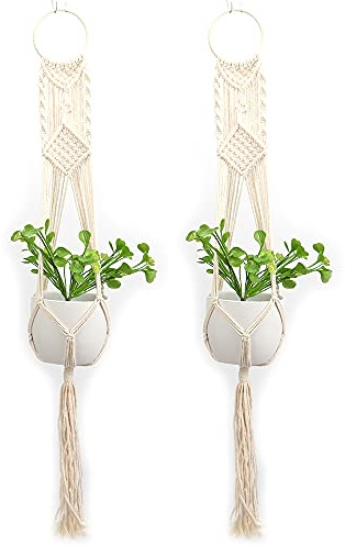 Tiardey - 2 colgadores para macetas de Cuerda de algodón Tejido para Bricolaje,Soporte para Plantas Hecho a Mano para Regalo,Cesta Colgante para Interiores y Exteriores,Anillo Grande