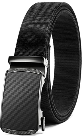 Elastischer Gürtel Herren, Stretchgürtel Ratsche Automatikschließe für Golf Nylon Freizeitgürtel Breite 35mm, Größe Angepasst (Gürtel Schwarz), 125cm/36''-42'' Taille verstellbar
