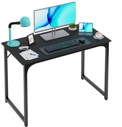PayLessHere | 39 Inch Computer Desk | Black | Office Desk with Metal Frame, Adjustable Feet | Water-Resistant, Scratchproof Surface | Sturdy Writing Table for Home Office or Study | Pack of 1