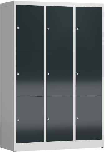 Lüllmann XL Spind Kleiderspind 3 Abteile 9 Fächer 1800 x 1200 x 500 mm (RAL 7035/7016 lichtgrau/anthrazitgrau)