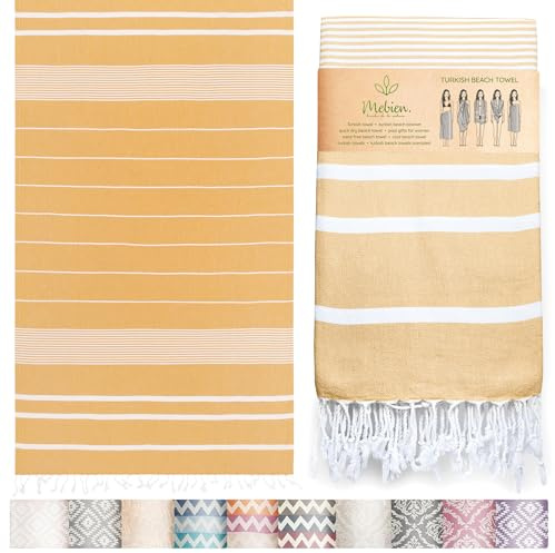 Mebien touche de la nature Toalla de playa turca de alta calidad (35 x 67 pulgadas), adecuada para adultos y niños, 100 % algodón natural, de secado rápido y sin arena, manta de playa, color miel