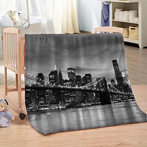 ZAPVI Bedding Flanelldecke 100x130 cm Brooklyn Bridge und New York City 3D-Druckdecke kuscheldecke,Sofadecke,Wolldecke,Bettlaken,Wärme und Isolierung Decke,Klimaanlage Decke für Wohn und Schlafräume