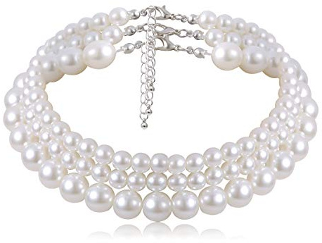 JKJF 3 Stück Simulierten Perle Halskette 3 Reihen Perlen Choker Halsband Multi Schichte Perlen Kette Elegant Modische Kurze Perlenkette Retro Fasching Kostüm Zubehör für Frauen Mädchen