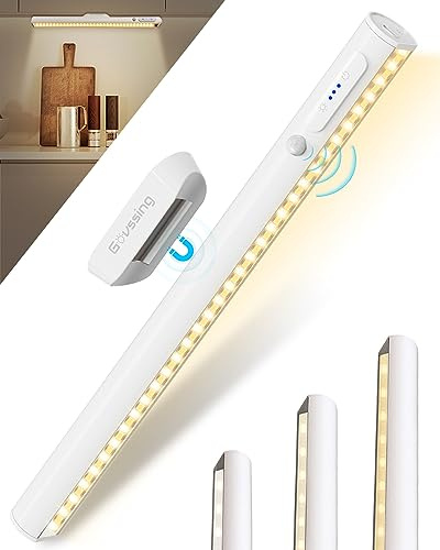 GOVSSING Motion Sensor Lights Indoor, 4000mAh Rechargeable Under Cabinet | Capacity Indicators, 5W Remote & Magnet Mount, Dimmable & 3 Color Modes, USB-C Light for Wardrobe Cupboard Cabinet Counter