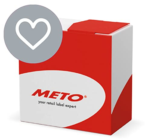 Meto Promotion Etiketten in Spendbox (33mm rund, Pastel-Grau, permanent klebend, 500 Herz Aufkleber pro Etikettenrolle)