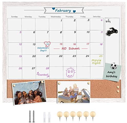 Whiteboard ZHYL-WH-6080, trocken abwischbar, trocken abwischbar, Whiteboard und Pinnwand, 59,9 x 80 cm, weißer Rahmen, Kalender/Kork-Kombi-Tafel