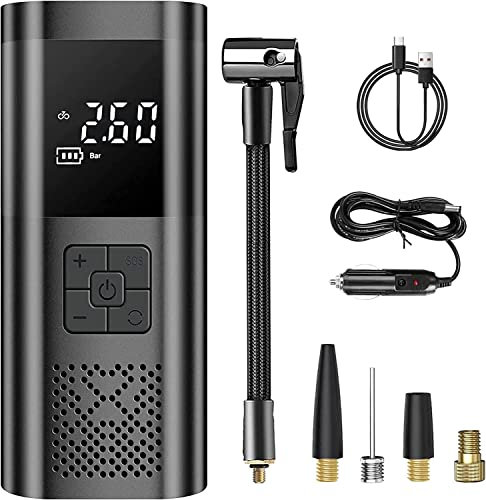 SERVOMASTER Elektrische Luftpumpe Akku 150PSI 12V DC, Tragbar Mini Kompressor mit Manometer, Auto Zubehör für Männer, Luftpumpe Fahrrad für Auto Motorrad Fahrrad Bälle, Black-red