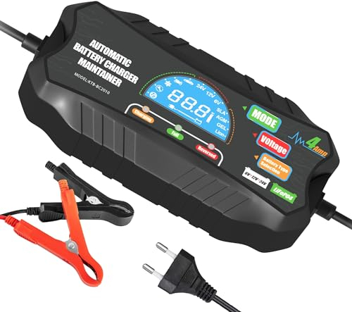 MOUDENSKAY Caricabatteria Per Auto, Caricabatterie intelligente e automatico 6V 12V 24V, Caricabatterie manutentore per auto, moto, piombo acido, SLA, gel, AGM, batteria LiFePO4