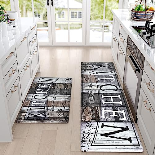 Yugarlibi Lot de 2 tapis de cuisine en PVC - Antidérapants et lavables - Épaisseur : 10 mm - Anti-fatigue - Imperméables et résistants à l'huile - Pour cuisine, salle à manger, couloir - 44 x 75 + 44