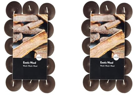 Teelichter Duft 2x30 Stück (60 Teelichter) - Brenndauer: 4,5 Std., Rußfrei - für Windlicht, Teelicht-Glas, Kerzenständer - Weihnachten, Geschenk, Deko, Hochzeit, Gastro (Braun - Duft: Tropenholz)