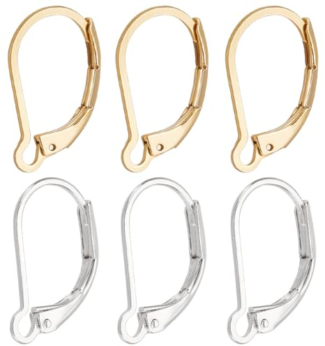 Beebeecraft 1 Box 60 stycken Resultat Örhänge Guld 24k och 925 Sterling Silver 2 Färger Lås Örhängekrokar Örontråd Klämma Örhänge Koppling För Smyckestillverkning