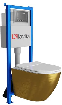 Lavita Kit complet de toilette LAV 101 Élément mural pour WC 40 cm + évier mural suspendu Sofi Slim satiné + panneau de commande LAV 200.1.3 Satin | Réservoir encastré | WC complet