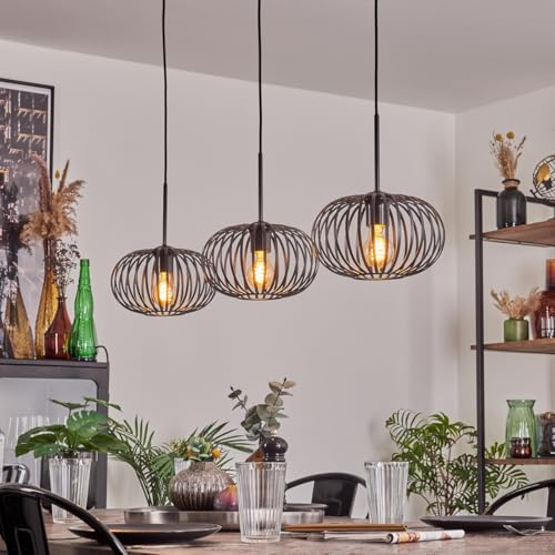 HOFSTEIN Hängeleuchte Oravi, 3-flammige Hängelampe aus Metall in Schwarz, moderne Pendelleuchte im Industrial/Retro/Vintage-Design in Gitter-Optik, Ø Schirme 25 cm, E27, Esszimmer, Küche, Wohnzimmer