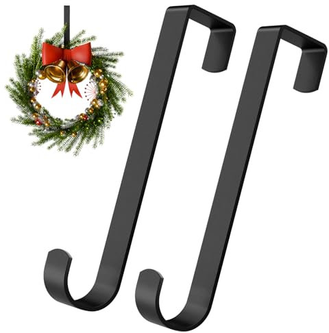 InemzTal 2 Christmas Metal Wreath Hanger for Front Door 12 X 0.9,Over Door Hooks for Home Office Hanging Clothes Christmas Halloween Thanks Giving Wedding Wreath Display