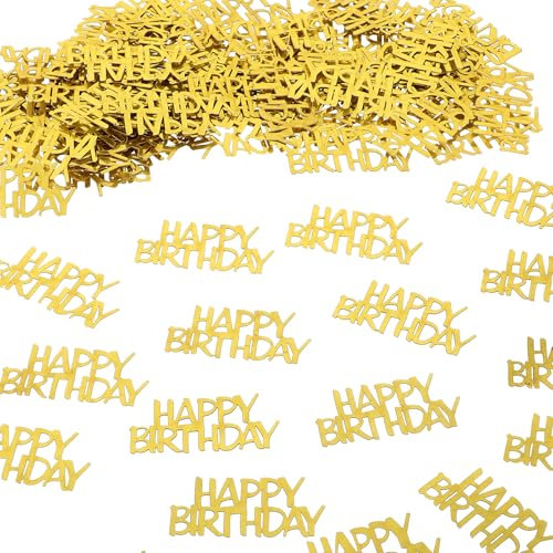 200 Pcs Gold Happy Birthday Confetti Table Scatter Shaped Party Decorations for Birthdays, Weddings, Anniversaries and Festive Celebrations Glittering Table Decor for Cake, Balloons and Party Supplies