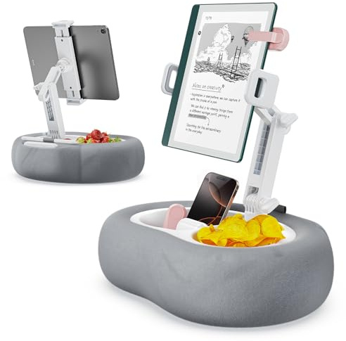 TAZENI Soporte de almohada para tablet Kindle con 2 bandejas para teléfono/tableta/Kindle iPad de 4 a 13 pulgadas, soporte para cama con accesorios de lectura de tela suave, regalo para leer, color