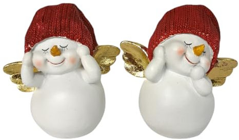 Goldbach 2 x Schneemann mit Flügel im Set je ca. 9 cm hoch rot Engel Schneemänner Figuren Wichtelgeschenk Winter Weihnachten 2er Set Schneemannfigur