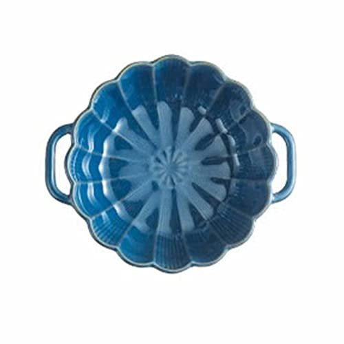 CAFIEDR Ramen Curry Bowl,Soup Bowls,35 OZ Ceramic Soup Bowls with Double Handle, Vintage Lace Shape Porcelain Bowls Large Kitchen Serving Bowls -Blue-2 Pcs(Blue 1 Pcs)