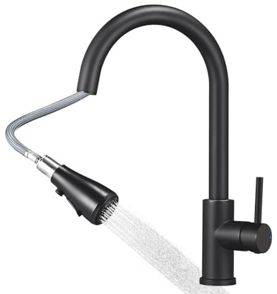 CECIPA Rubinetto Cucina Nero con Doccetta Estraibile, Miscelatore Cucina con con Rotazione 360, 3 Modalità Acqua, Rubinetto Cucina Acciaio Inox, Risparmio Idrico, Spazzolata