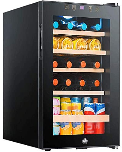 IUBGFTO Compressor Wine 19 Bottle Cooler Refrigerator w/Lock Large Freestanding Wine Cellar Countertop Beverage Fridge Adjustable Beech Wood Shelves Black