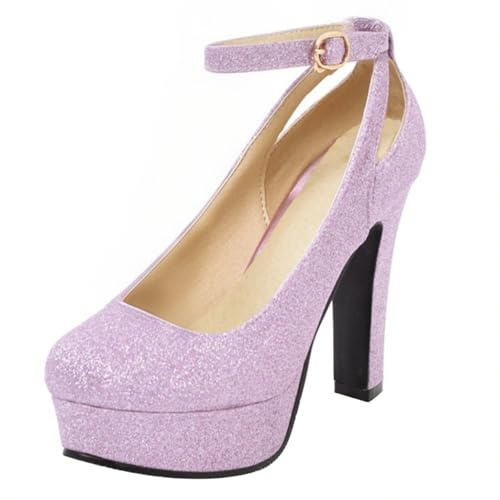 HSyc JRX Dam blockklack högklackade pumps med glitterremmar bröllopsskor, – Material:, 41 EU