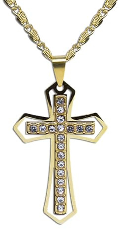Auriselle Hombres Cruz Colgante Cadena de Acero Inoxidable Piedras Preciosas Crucifijo Collar Retro Hip Hop Streetwear Joyería Urbana Punk Fiesta Accesorios Hombres Niños Señoras, Oro