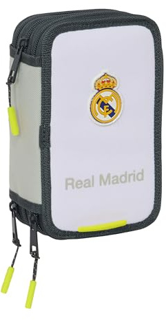 REAL MADRID UTRUSTNING 25/26 - Skolväska med 37 medföljande hjälpmedel, barnfodral, barnfodral, perfekt för barn i åldrarna 5 till 14 år, bekvämt och mångsidigt, kvalitet och styrka, 12,5 x 5,5 x 19,5