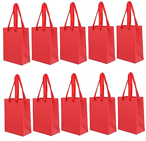 Beaupretty 10stücke Kleine Rote Papiertaschen Mit Für Feiertage Partys Und Einkäufe Langlebige Und Tragbare Geschenkverpackung Leuchtendem Rot