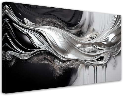 Feeby Bilder - Foto Geschenk - Schwarz & Silber 3D-Abstraktion - 120x60 1tlg - Leinwandbilder Wohnzimmer - Wandbild über dem Bett - Bild Schlafzimmer - Aesthetic Zimmer Deko - Modern Pictures