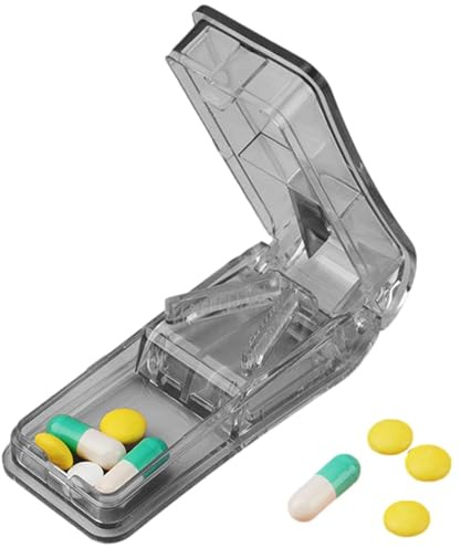 Cortador de píldoras - Splitter de píldoras portátiles 2 en 1 | Organizador de almacenamiento de tabletas de alimenticio con cubierta de sellado | Divisor de tabletas transparente para salidas v
