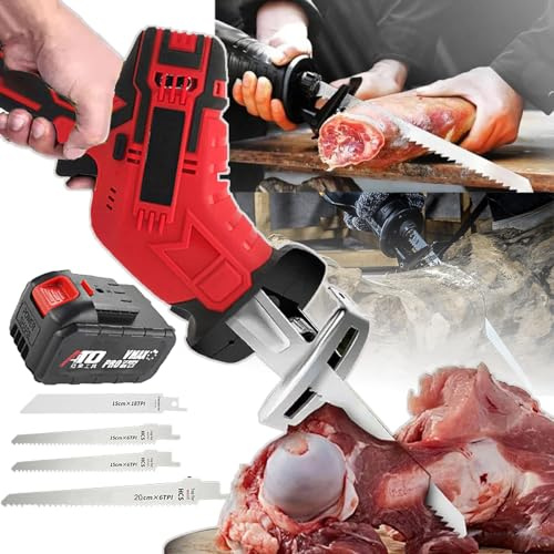 Sierra Eléctrica Para Huesos De Mano: Funciona Con Batería De Litio De 6,0 Ah, Luz LED + 4 Hojas De Sierra, Para Huesos, Carne, Madera, Metal Y Plástico