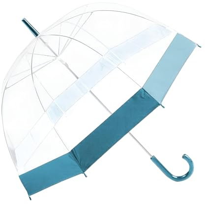 Clear Transparent Dome Umbrella with Coloured Border – Large Rain Umbrella with Hook Handle – Wedding Walking Party Use – 84cm – Assorted Colours Ladies Men's Unisex Party Parasol Brolly