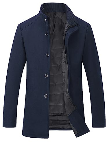 YOUTHUP Abrigo de Hombre 2 en 1 Elegante Invierno Trinchera Chaqueta de Negocios, Azul marino, XXL