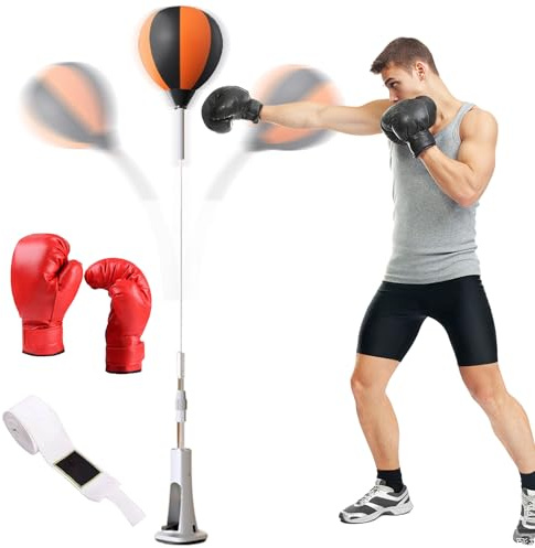 Punchingball Boxstand Mit Stoßdämpfendem Design, Reflex Bag Boxen Mit Ständer, Höhenverstellbarer Starker Rückprall Mit Federbasis, Reaktionstrainer Zur Stressreduzierung