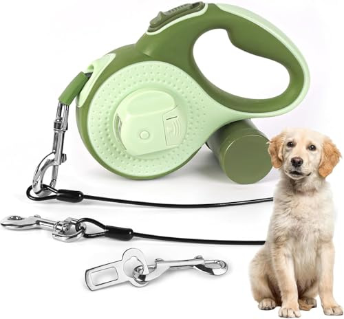 8M Lange Einziehbare Hundeleine mit LED-Licht, Hundeleine | mit Kotbeutelhalterung 360°Verhedderungsfreier Leinenverlängerung Robustes Nylongeflecht für Mittelgroße Große Hunde Training