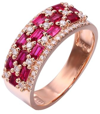Wycian Frauen Ringe Vintage Stein Ring Vintage 18 Karat Roségold Im Labor Hergestellter Rubin Bohrreihe mit 0,742 Karat Rotem Rubin und Diamant Größe 65 (20.7) Mode für Damen Hochzeit Schmuck