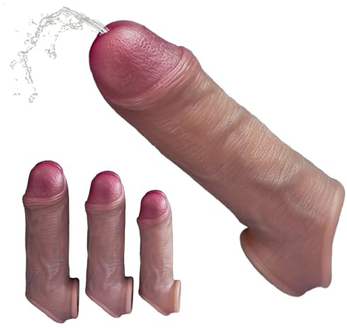 Hmxseu Realistische Penis Sleeve Flüssigsilikon Penismanschetten Mit Urinieröffnung und Hodenring Dildo Hülle S/M/L Penishülle Penisverlängerung & Penis Vergrößerung Sexspielzeug für Männer Paare(L)